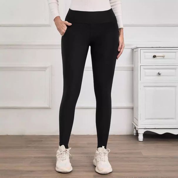 Abbigliamento da donna Leggings da donna a vita alta, spessi e foderati in pile con tasche - Calzamaglia invernale morbida e calda (nero, S/M/L/XL)_voghion.com