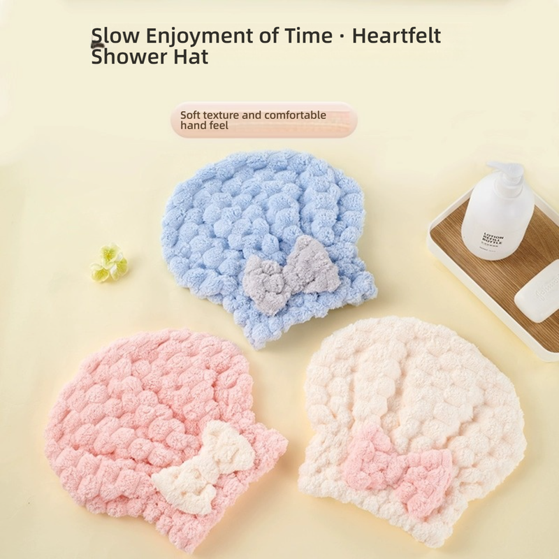 Cloud-Patterned Fleece Hair Towel Wrap - Princess Style Bath Cap With Bow & Elastic Band, Ultra-Soft Coral Fleece Quick Dry Hair Towel_voghion.com