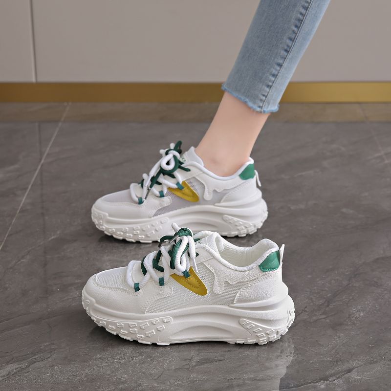 Neue Vater Frauen 2024 Sommer Und Herbst Erhöhen Atmungs Dicke Sohle Net Oberfläche Kleine Weiße Alle Tragen Schuhe_voghion.com