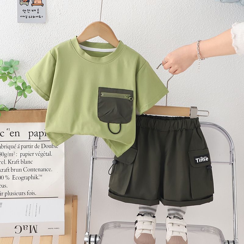 Boys' T-shirt Short Sleeved Collection 2024 New Summer Mid To Large Contrasting Pocket Boys' And Children's Half Cut_voghion.com