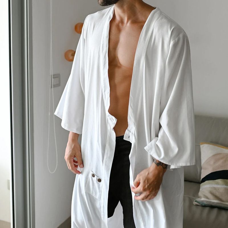 ​​Stilvolles, lässiges Button-Up-Hemd-Cape für Herren – Leichtes, langärmliges Oversize-Hemd aus Baumwollmischung für Frühling und Herbst​_voghion.com