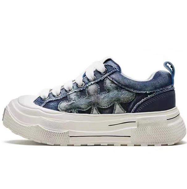 Verschleißfeste, dicke Sohle erhöht die Vintage-Destruction-Denim-Canvas-Schuhe für Männer und Frauen_voghion.com