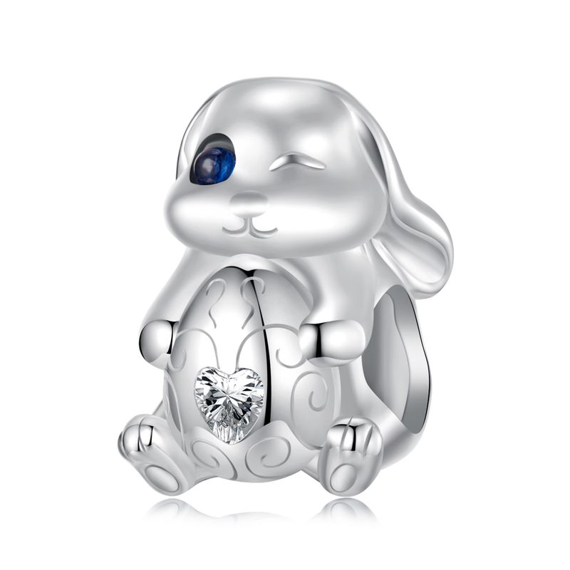 Easter Rabbit With Egg Charm Sterling Silver Charm_voghion.com