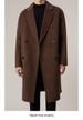 Langer, zweireihiger Wollmantel für Herren – Knielanger, locker sitzender Trenchcoat für den Winter (Schwarz, Braun)_voghion.com