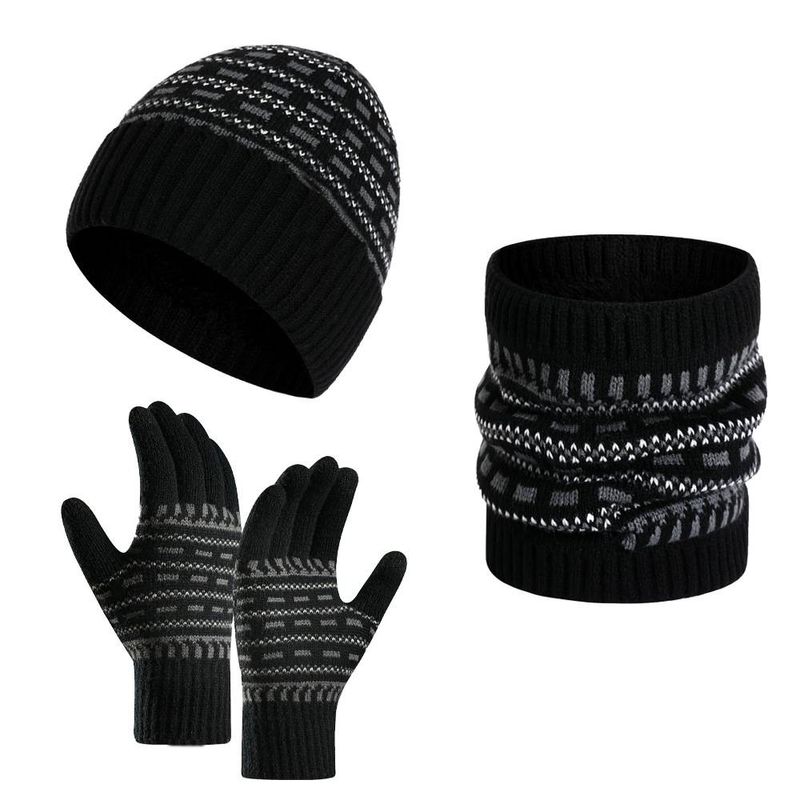 2023 European and American autumn and winter men's warm woolen hat knitted thick adult hat scarf gloves_voghion.com