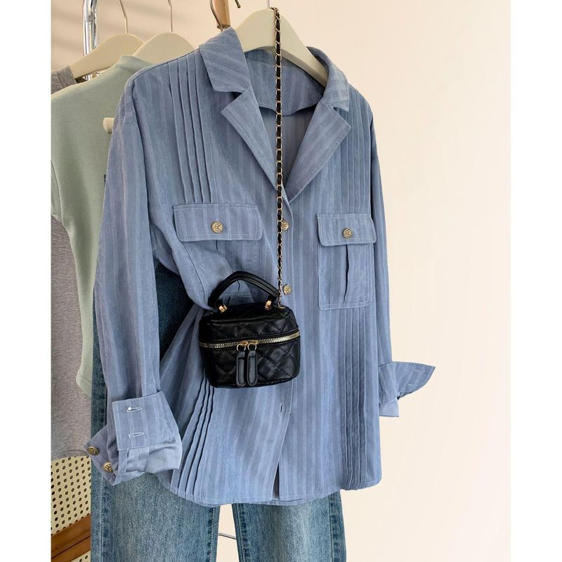 Women's Clothing Striped Shirt Spring Spring Hot Style Design Niche Shirt Jacket Top_voghion.com