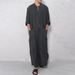 Herrenbekleidung Herren Lose Gestreifte Stehkragen Langarm Muslim Robe Sweatshirt Pocket Style Robe_voghion.com