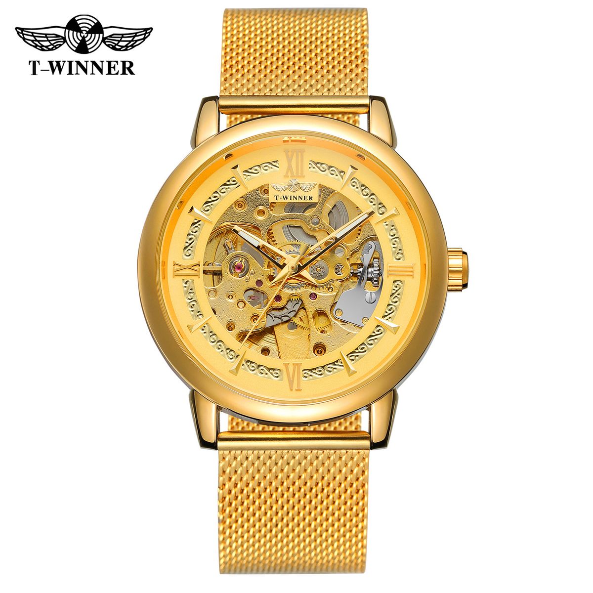 Orologio meccanico da uomo WINNER Business completamente automatico con cinturino in maglia_voghion.com