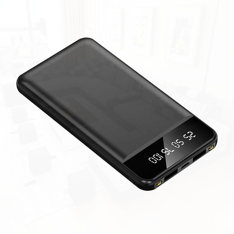 10000 MAh Power Bank Portable, Ultra-thin Charger External Battery With 2 USB Output Ports Charging Cable LED Flashlight_voghion.com