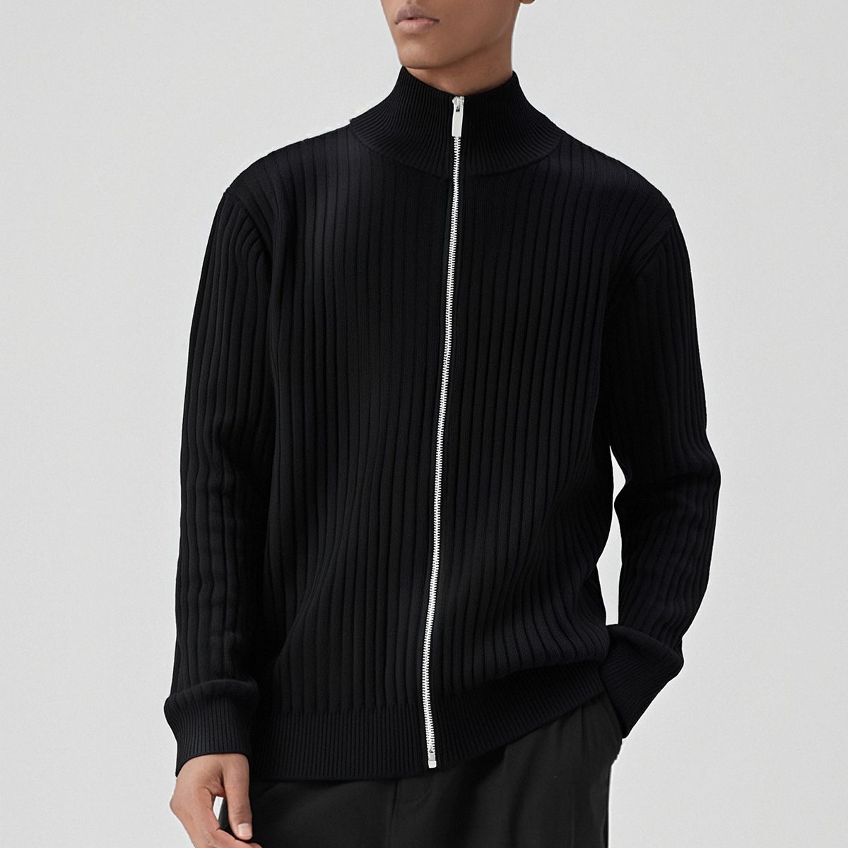 Men's Loose Fit Zipper High Neck Cardigan Autumn Winter Versatile Lazy Style Knitted Sweater Jacket For Men_voghion.com