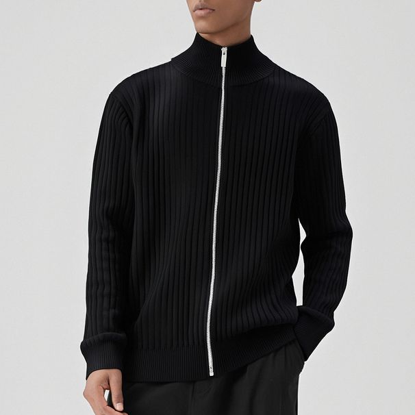 Men's Loose Fit Zipper High Neck Cardigan Autumn Winter Versatile Lazy Style Knitted Sweater Jacket For Men_voghion.com