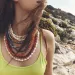 Collier ras du cou en perles multicolores pour femme, style bohème, à plusieurs rangs et pompons (réf. 240813)_voghion.com