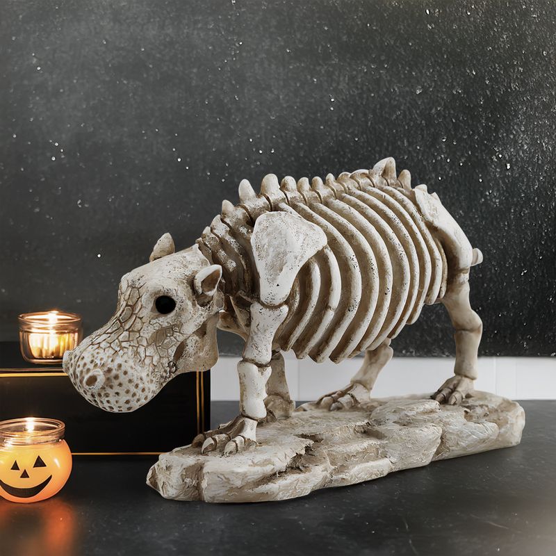 Esqueleto de caveira animal exclusivo, espécime de hipopótamo, ornamento para decoração de mesa de Halloween_voghion.com