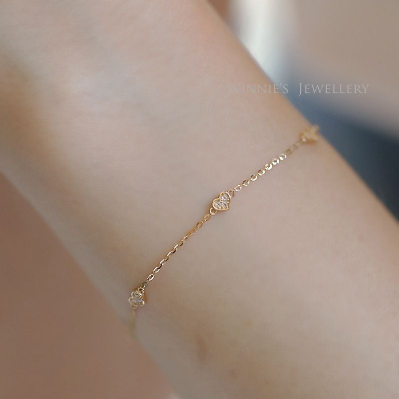 Braccialetto semplice, elegante e piccolo per donna, in argento puro placcato oro con cuore cavo liscio_voghion.com