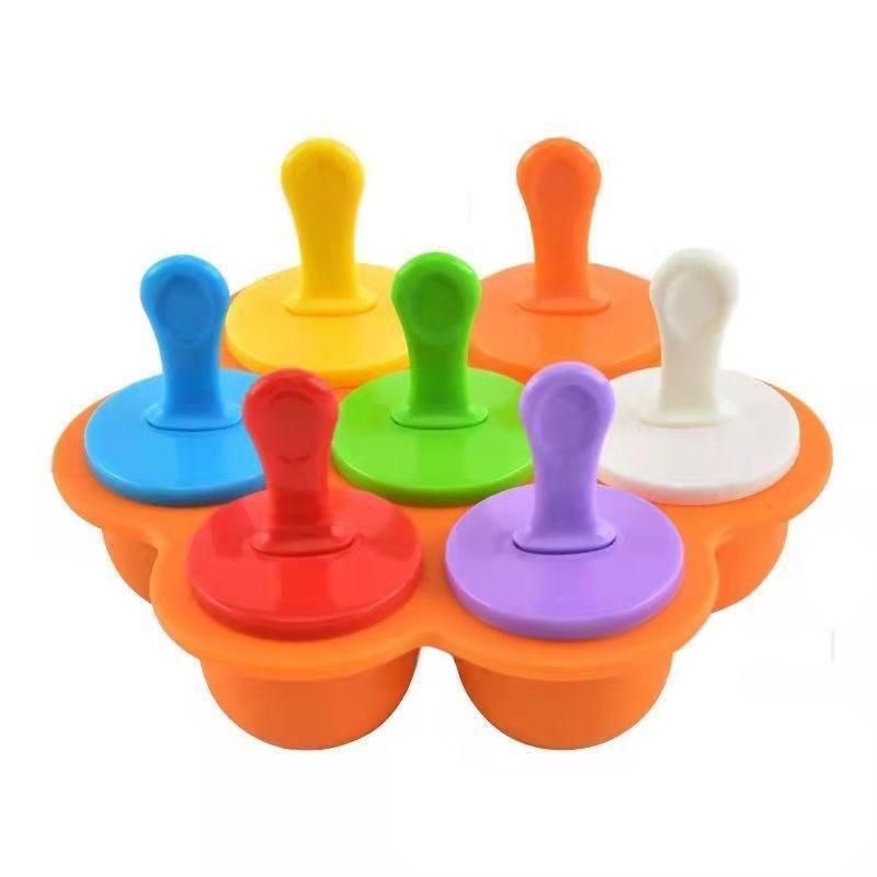 7 Cavity Silicone Popsicle Mold BPA Free DIY Ice Cream Baby Food Tray With Lids Colorful Reusable Freezer Molds For Kids Adults_voghion.com