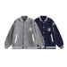 Veste de baseball vintage avec badge brodé - Vêtements d'extérieur décontractés unisexes pour le printemps et l'automne (bleu marine, gris)_voghion.com
