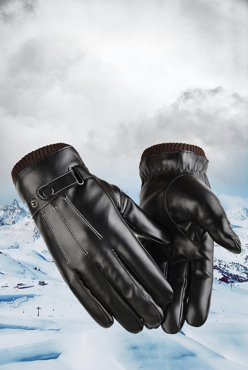 Autumn And Winter Warm PU Leather Gloves, Men's Outdoor Cycling Touch Screen Gloves, Fleece Water-resistant Cycling Cold-proof Gloves_voghion.com