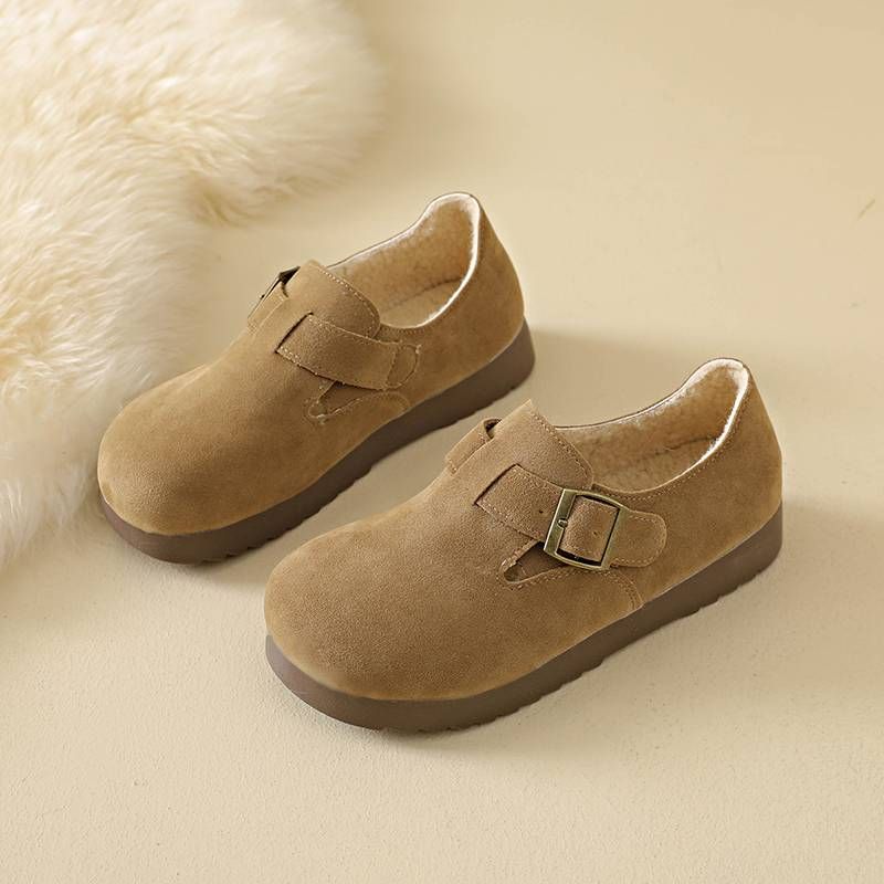 Buckle-Accented Suede Shoes With Plush Interior & Chunky Sole_voghion.com