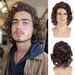 Peruca masculina marrom de comprimento médio cacheada - peruca de cabelo sintético resistente ao calor - onda natural que cobre toda a cabeça para uso diário/festa/dramático_voghion.com