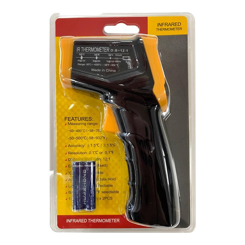 Professionelles Infrarot-Thermometer, berührungslos -50 °C bis 500 °C, sofortige Anzeige in 0,5 s, einstellbarer Emissionsgrad, LCD mit Hintergrundbeleuchtung_voghion.com