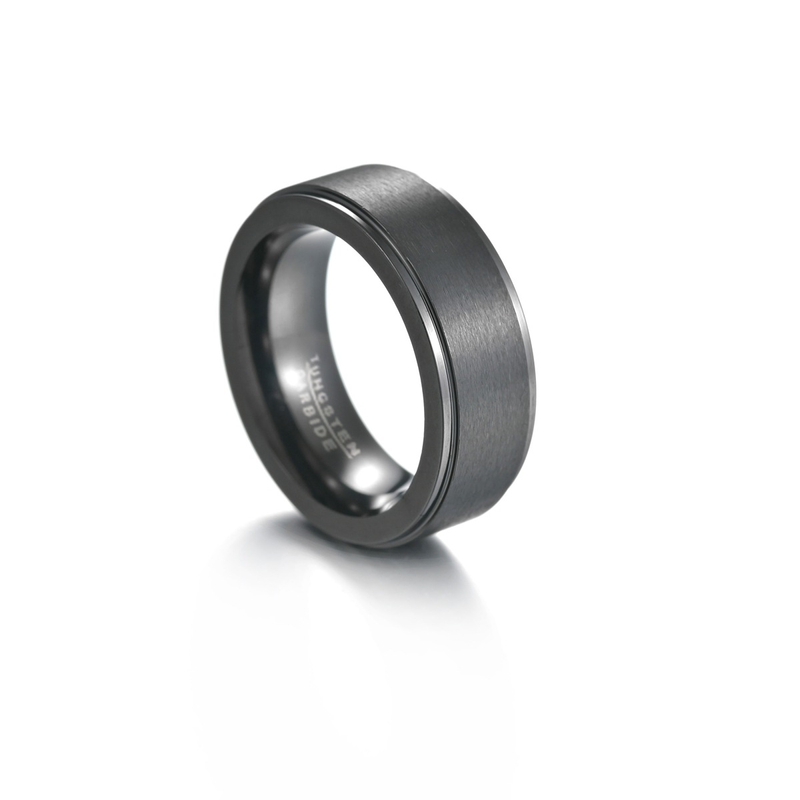 Anello da uomo in acciaio al tungsteno con rivestimento in sabbia nera, semplici gioielli in oro con tungsteno a vento maturo_voghion.com