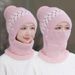 Caldo invernale per donna con sciarpa e mascherina, monopezzo in maglia di lana, foderato e ispessito, protezione per le orecchie, neve, mamma_voghion.com