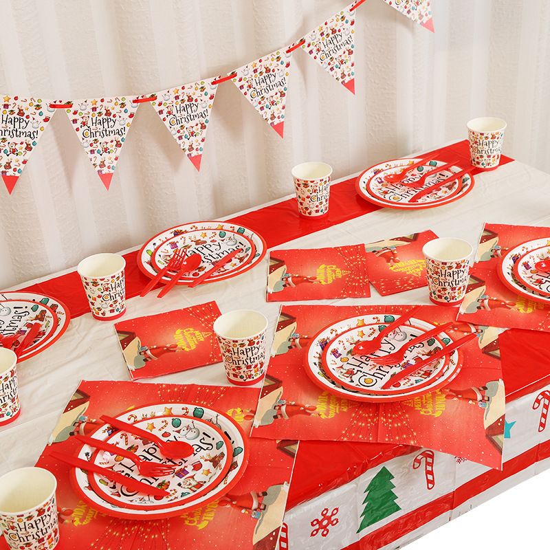 2021 New Christmas props, paper cups, plates, tableware, triangular flags, birthday parties, atmosphere decoration supplies_voghion.com