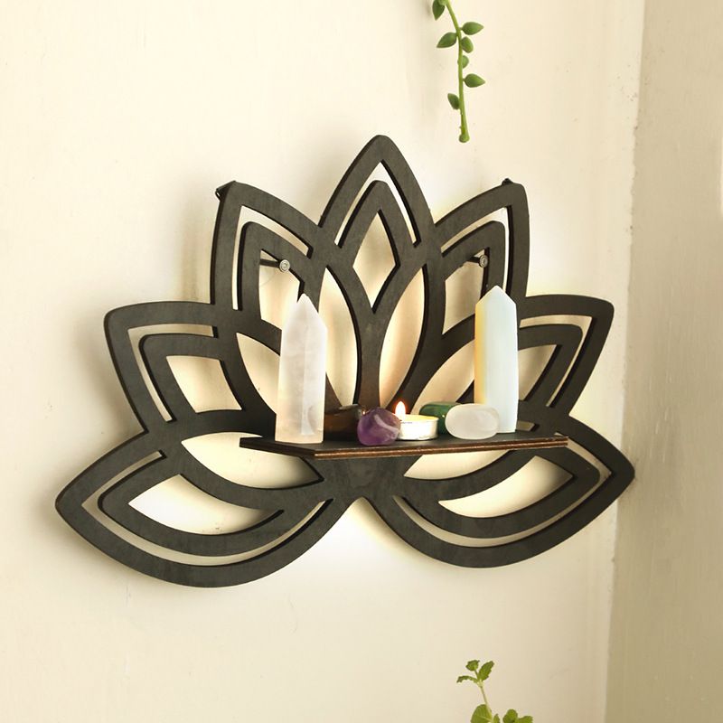Home & Garden Wooden Flower-shaped Hollow Crystal Storage Rack Simple Homestay Home Wall Decoration_voghion.com