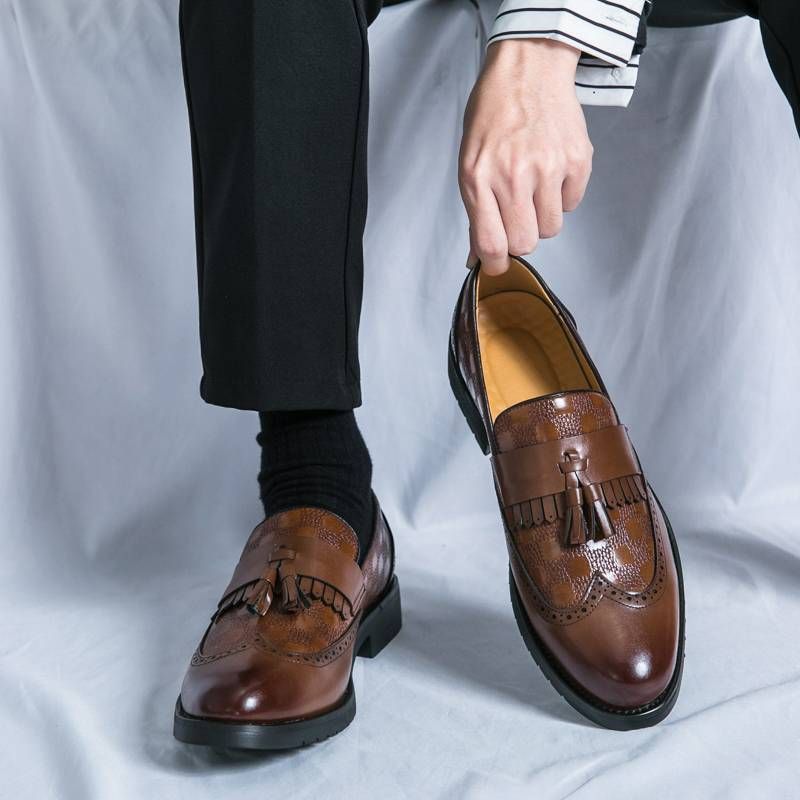 New Fashion Genuine Leather Tassel Business Casual Loafer Shoes For Men Black Business Formal Leather Shoes For Daily Office Casual Men's Shoes For Dr_voghion.com