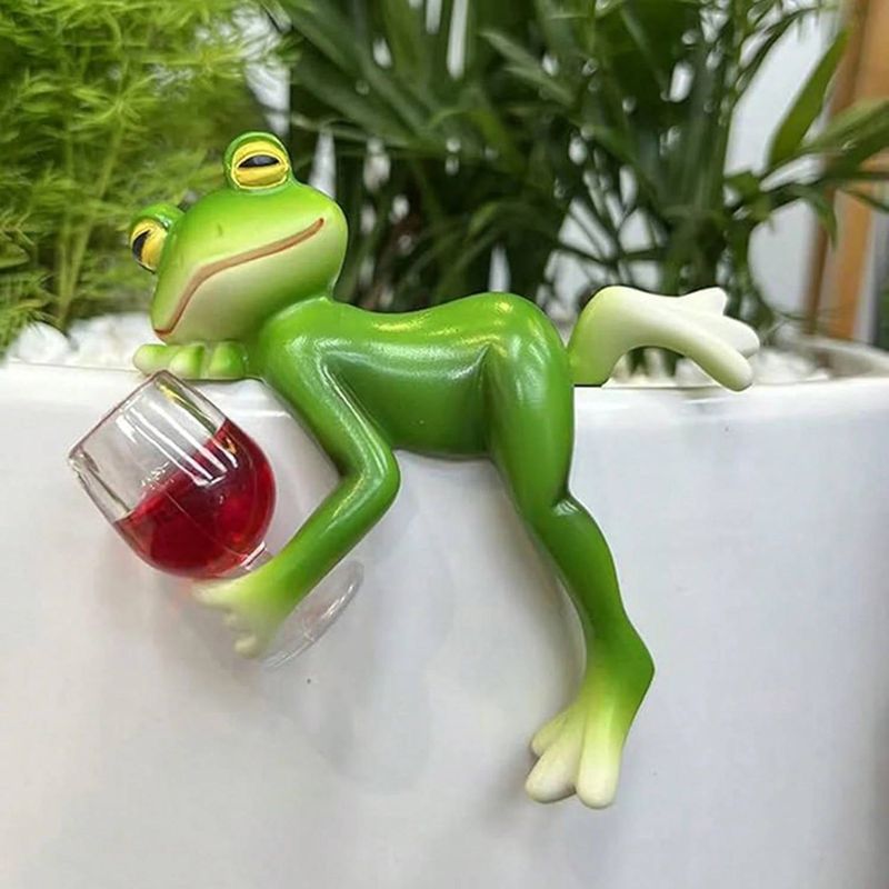 Outdoor Miniature Frog Statue Flower Pot Decoration , Cute Flower Pot Accessories Resin Frog Statue Fairy Garden Aesthetic Plant Decorations_voghion.com