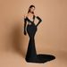 Elegant Black Beaded Strapless Gloves Evening Gown – Vintage-Inspired Long Dress For Parties & Special Occasions_voghion.com