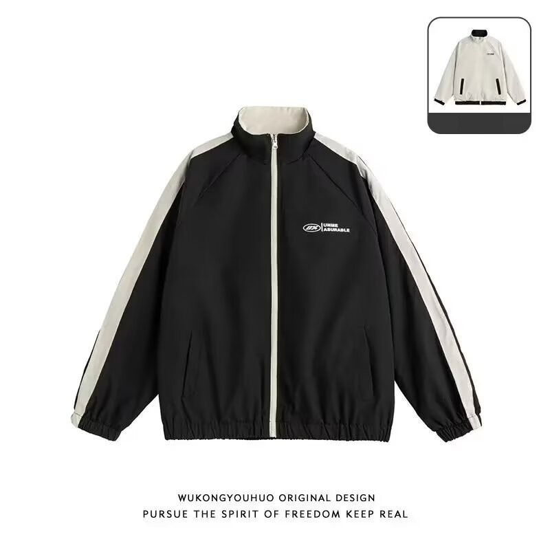 Wendbare Jacke mit Stehkragen für Herren – Winddichter, wasserdichter, leichter Outdoor-Wandermantel für lässige Streetwear (Rot/Schwarz, S-3XL)_voghion.com