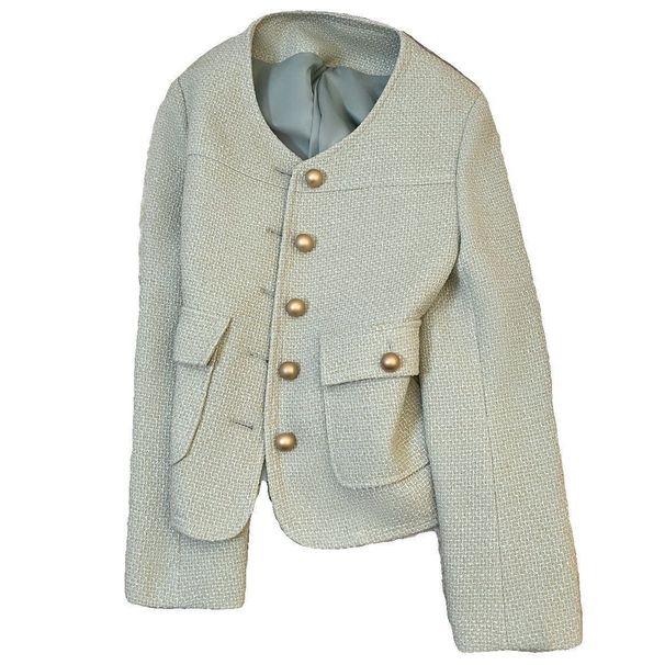 Eleganter hellgrüner Frühlingsblazer für Damen – Lässige Jacke mit Taschen, bügelfreier Polyester-Acryl-Mix, Größen S/M/L/XL_voghion.com