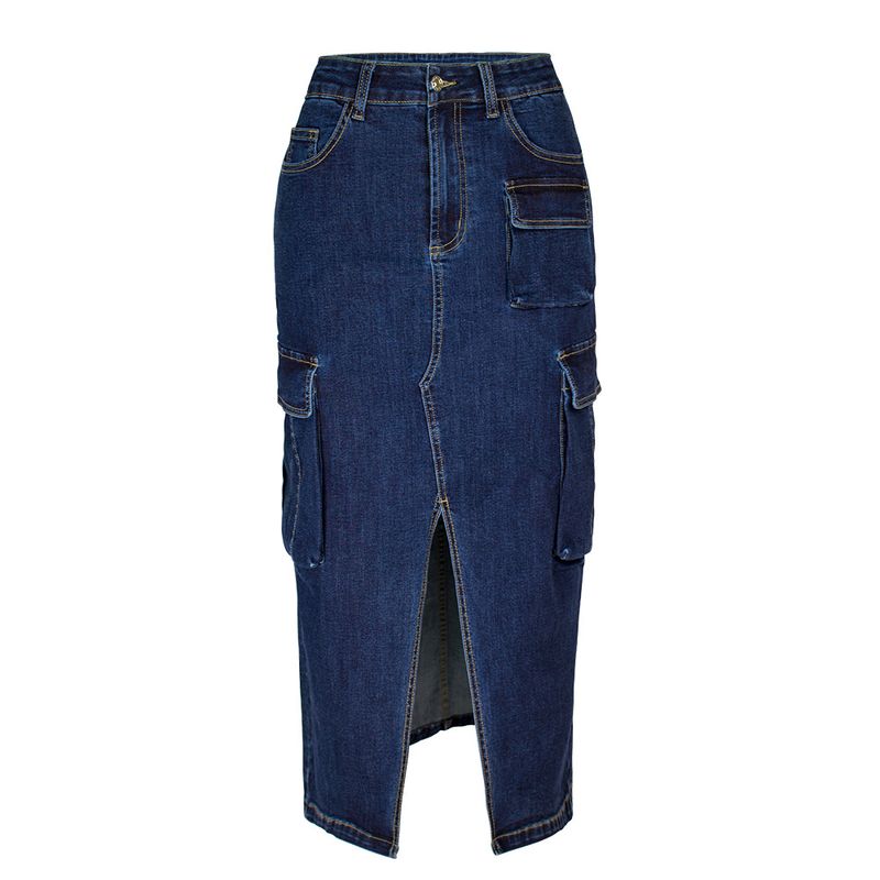 Women's clothing Autumn and summer workwear style multi-pocket high-waist slimming slim slit hip-covering women's skirt long style_voghion.com