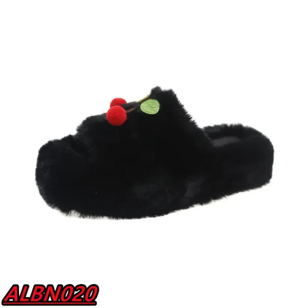 Søde kirsebær designer hjemmesko til kvinder piger damer efterår vinter varme pels slippers lodne fluffy plys mules e dame_voghion.com