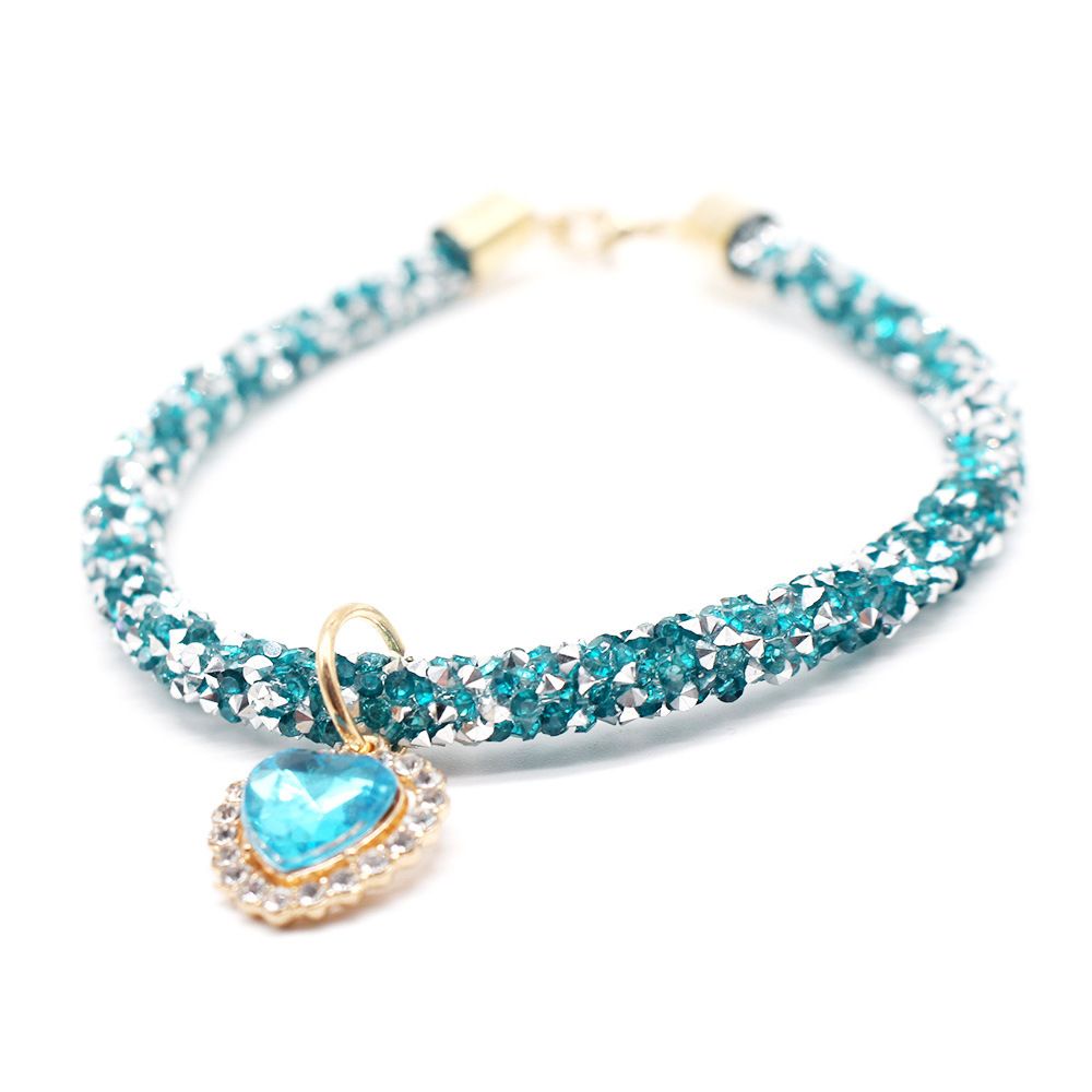 Collier pour animaux de compagnie avec pendentif en forme de cœur en alliage tendance et diamant, chaîne de cou réglable multicolore brillante, collier universel pour chats et chiens_voghion.com