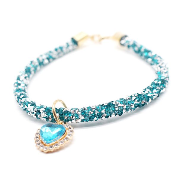 Collier pour animaux de compagnie avec pendentif en forme de cœur en alliage tendance et diamant, chaîne de cou réglable multicolore brillante, collier universel pour chats et chiens_voghion.com