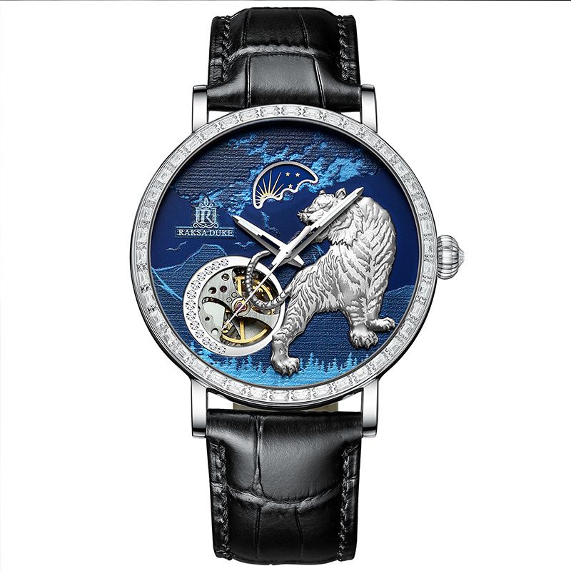 2023 New  Selling Men's Watch Moon Phase Genuine Leather Mechanical Watch Night Glow Waterproof Fully Automatic Mechanical Watch_voghion.com