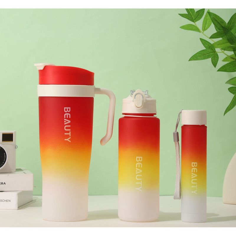 Three Iece Set Of Gradient Color Ice King Cu Large Caacity Ortable Handle Lastic Water With Straw Dual Drink Car_voghion.com