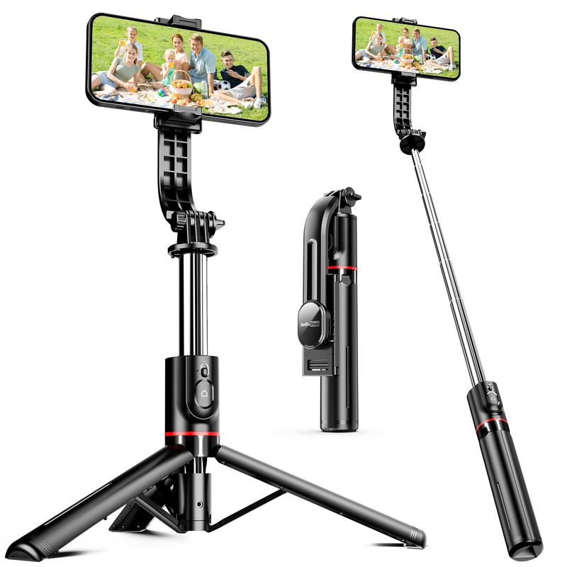 Portable 44 Inch Selfie Stick Phone Tripod With Wireless Remote Control Expandable Smartphone Tripod Stand, 360 Degree Rotation Compatible With IPhone_voghion.com