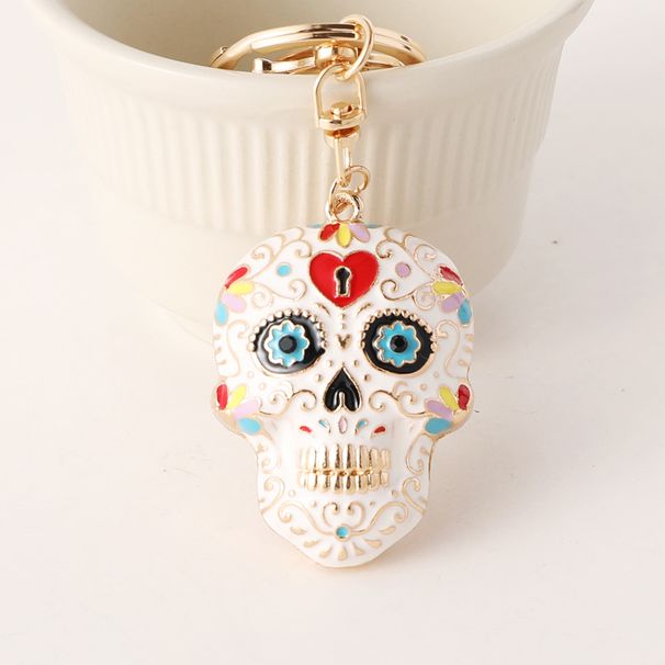 New Mandala Skull Colorful Enamel Keychain Halloween Bag Day Of The Dead Pendant Small Gift_voghion.com