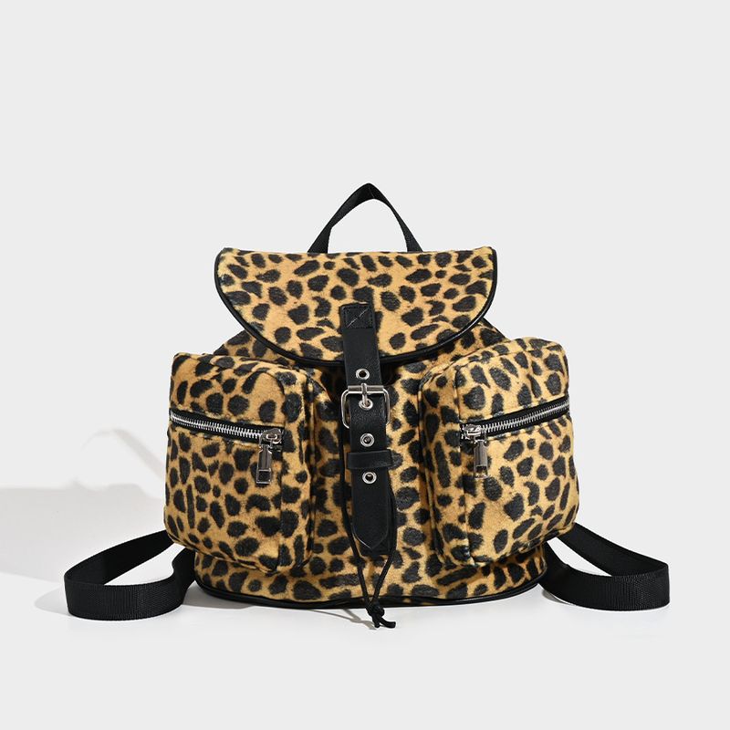 spring And Summer New Woolen Leopard Flap Hundred Hundred Lazy Wind Mountaineering Bag Woolen Large Capacity Backpacks_voghion.com