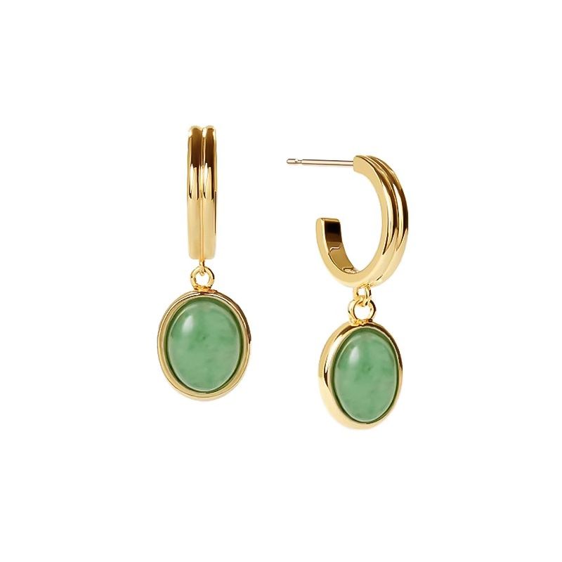 Damenschmuck Retro Aventurin Jade Smaragd Ohrringe Leichtes Luxus High-End-Design Modische Vielseitige Ohrringe_voghion.com