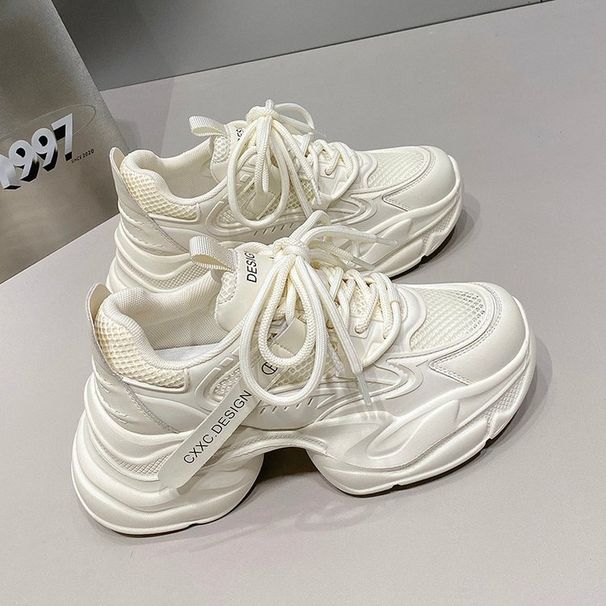 Dad's Sponge Cake Dicke Sohlen, Erhöhte Mesh-Oberfläche, Atmungsaktive Damenschuhe, Kleine Weiße Schuhe_voghion.com