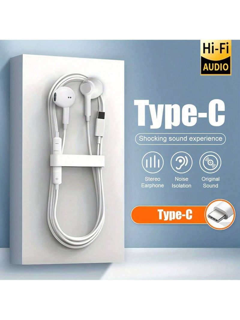 Cuffie auricolari con jack di tipo C, cuffie cablate per cellulari, auricolari da gioco, riduzione del rumore delle chiamate vocali, adatte per iPhone 15/iPhone 16 Pro Max, Samsung_voghion.com