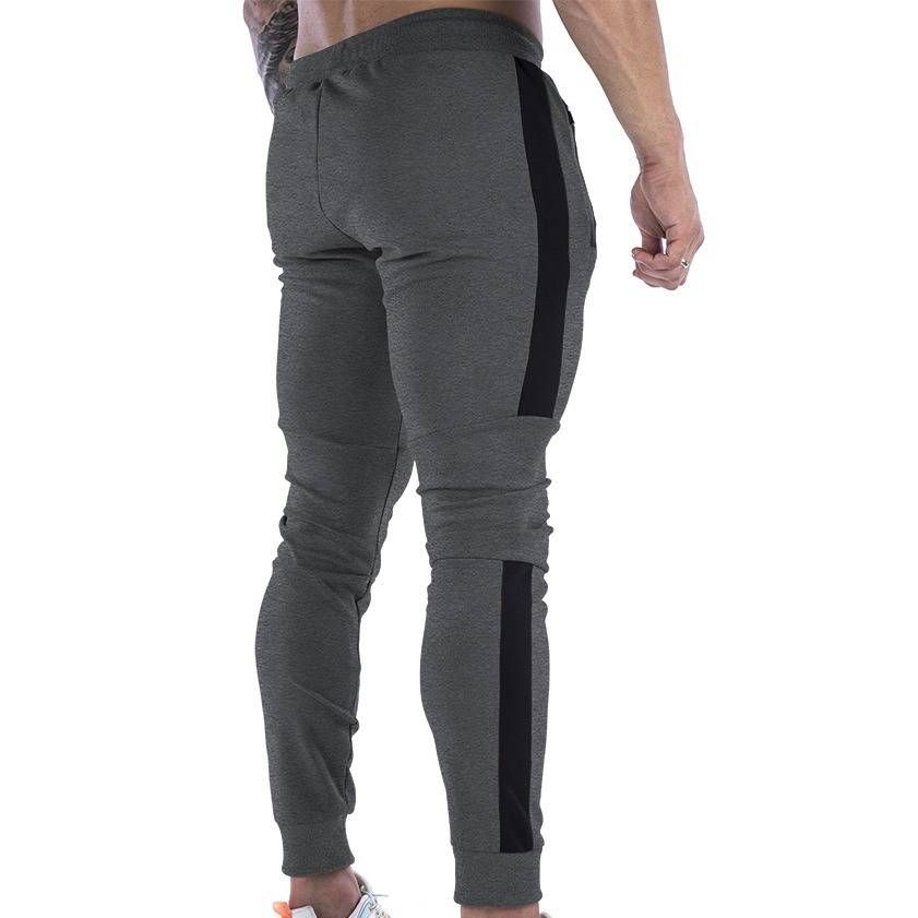Pantalon de jogging de sport pour homme – Coupe slim avec coutures contrastées (noir/gris foncé/vert armée, S-XXL, évacuant l'humidité et respirant)_voghion.com
