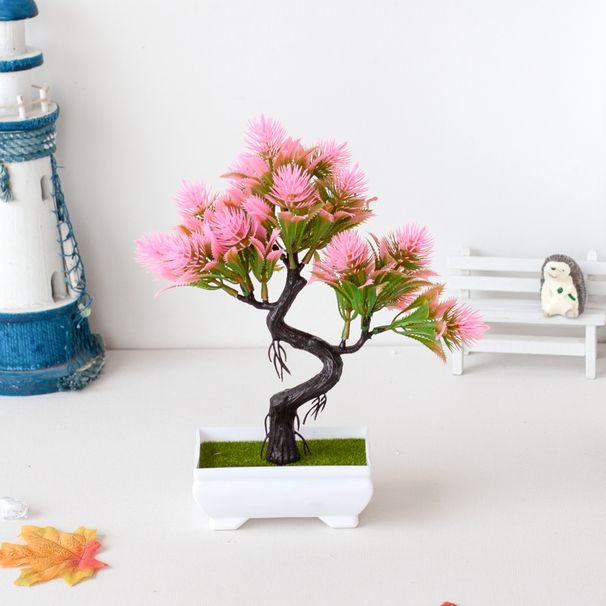 Simulación de adornos de flores artificiales en macetas de 15 mallas de pino Melaleuca de plástico para bonsáis Simulación de adornos de plantas de interior de pino para decoración_voghion.com