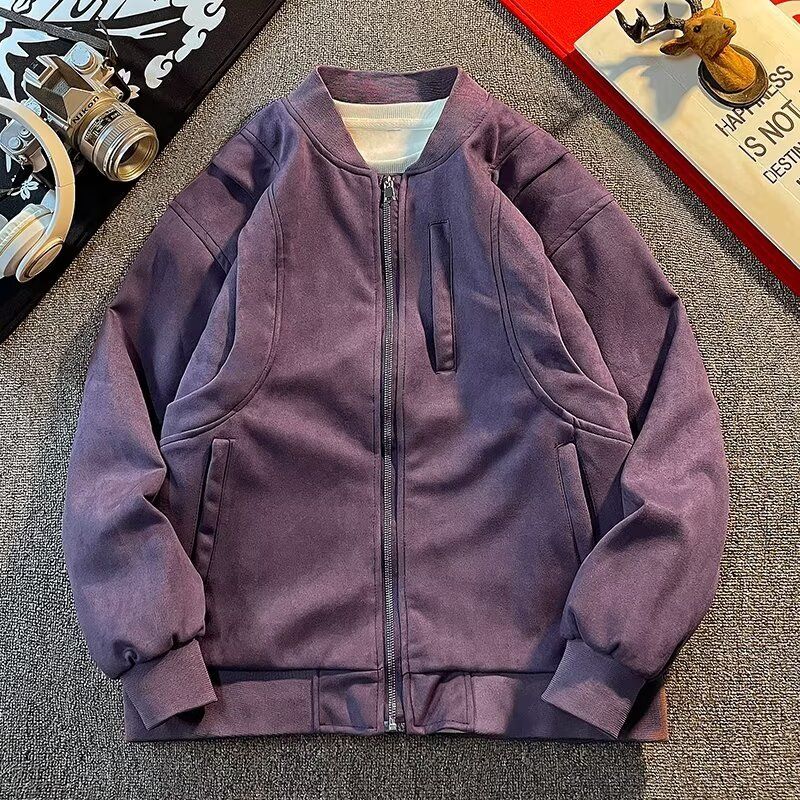 Men's Clothing retro fashion purple baseball jacket for men and women vintage suede jacket flight jacket for men_voghion.com