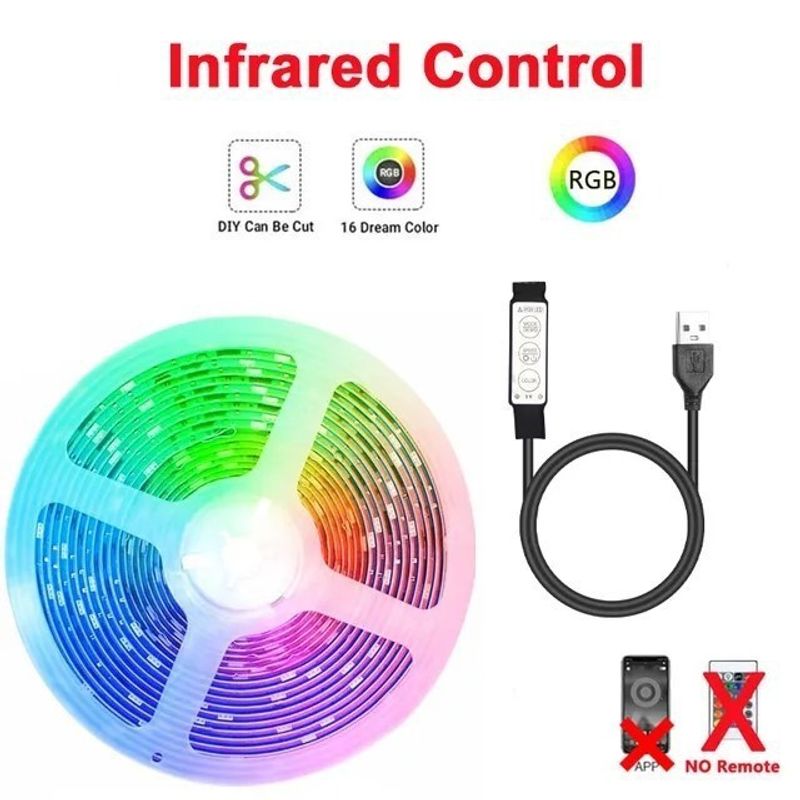 5050 RGB LED Strip Lights 12 LEDs/m With IR Bluetooth Remote Control, 5V TV Backlight, Self-Adhesive, 16-18lm Per LED, 120° Beam Angle, CE Certified​_voghion.com