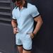 Men's Clothing Summer Men's Shirt Casual Colorblock Short sleeved Shorts Beach Suit_voghion.com